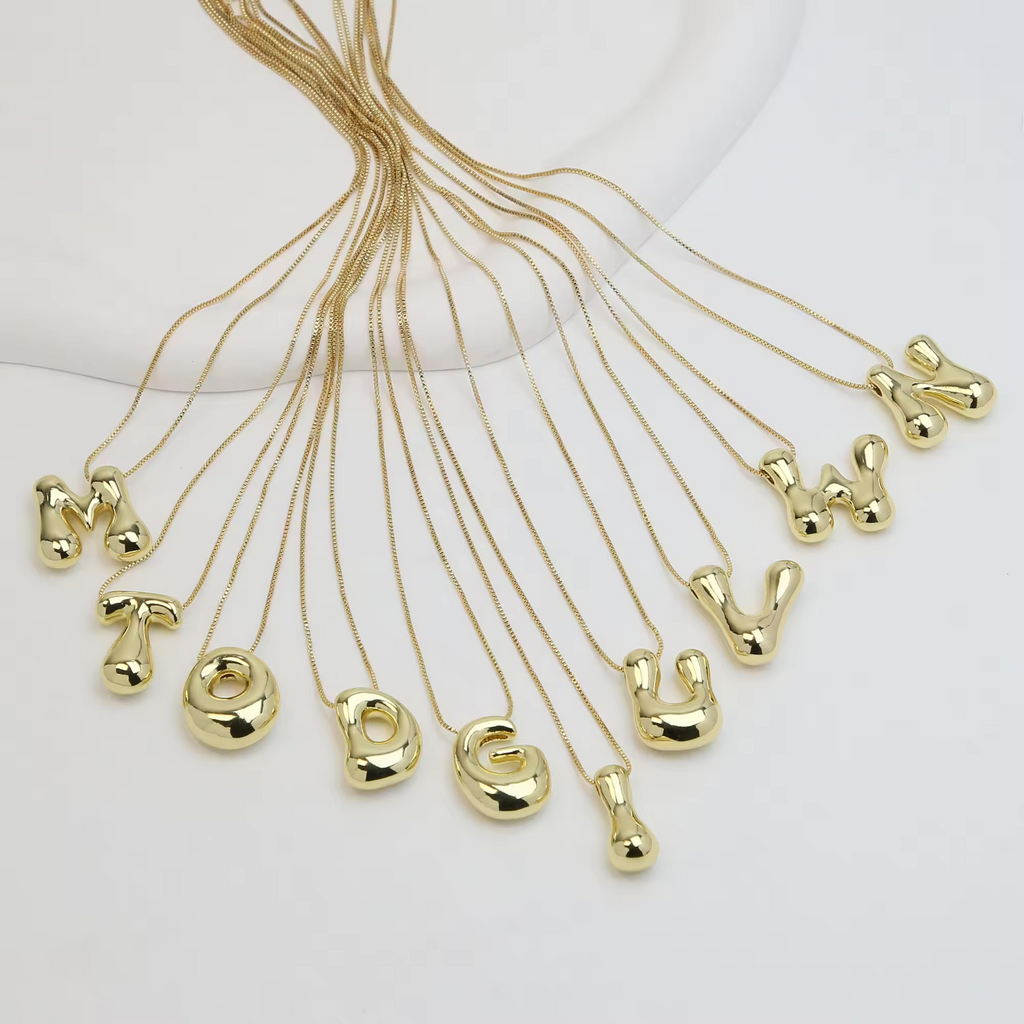 18K Gold Plated 3D Bubble Initial Necklace- Personalised Elegance