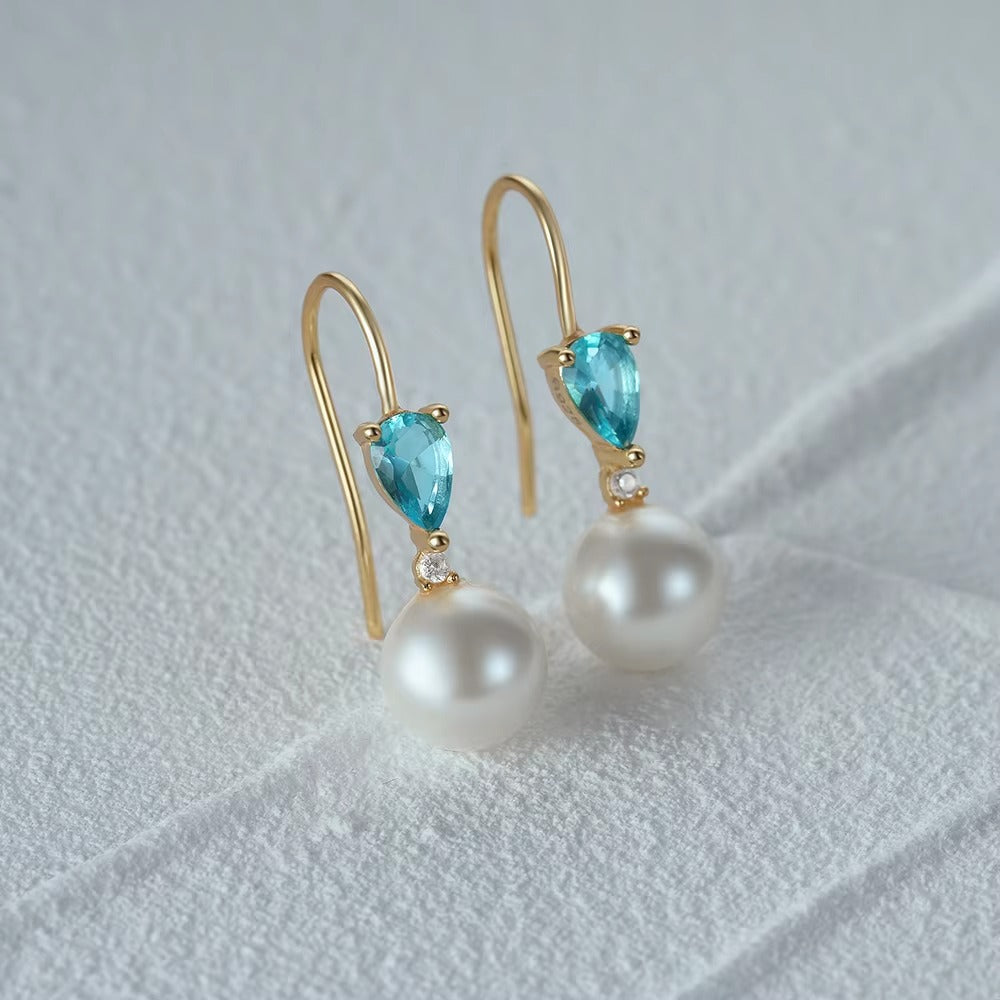 Lira Sapphire Blue Pearl Drops earrings