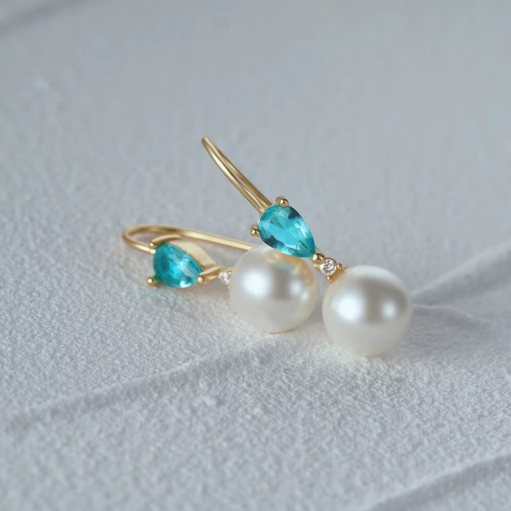 Lira Sapphire Blue Pearl Drops earrings