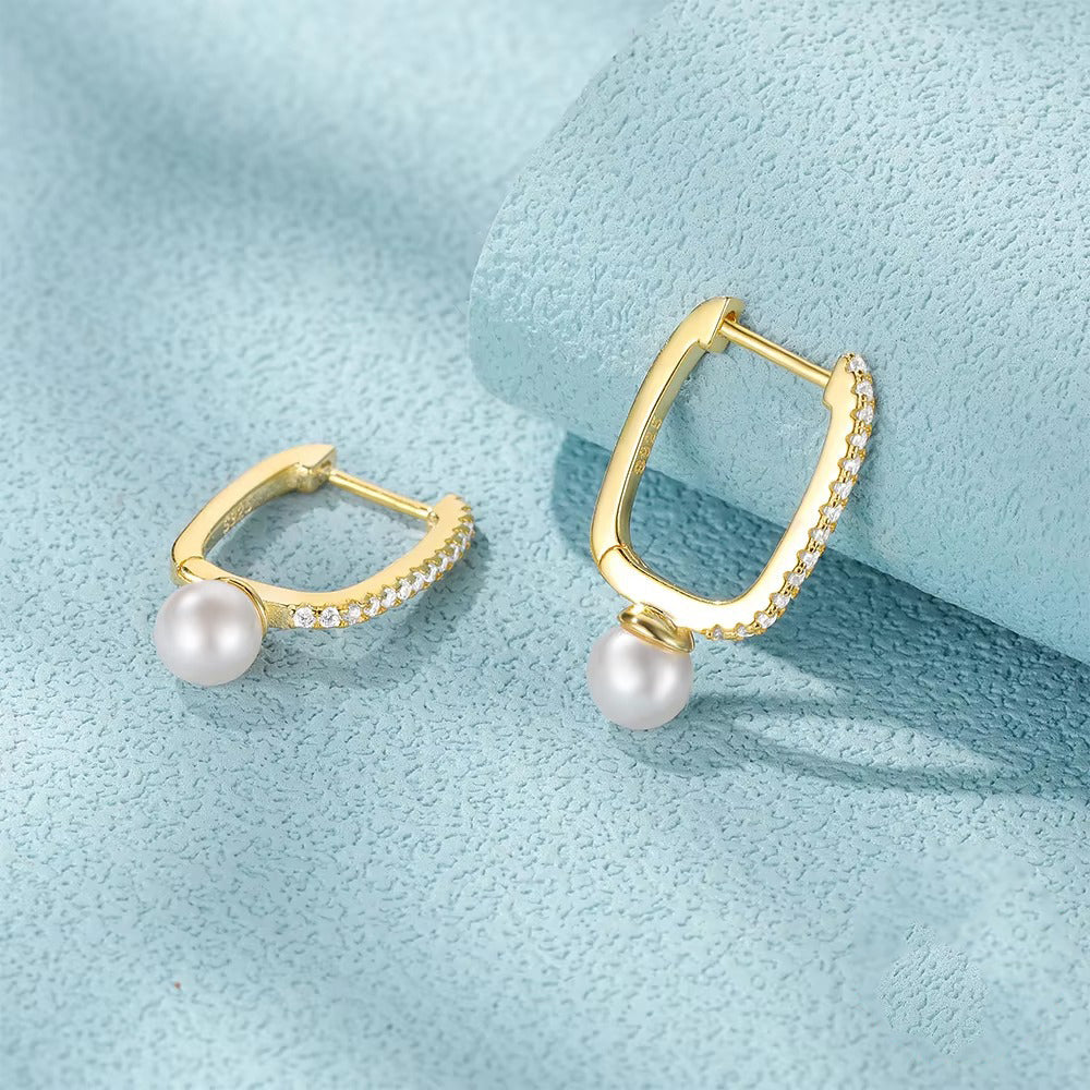 Mara Pearl & Crystal Hoops Earrings
