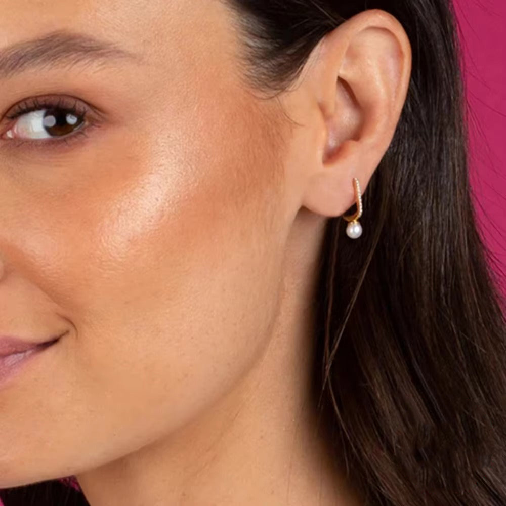 Mara Pearl & Crystal Hoops Earrings