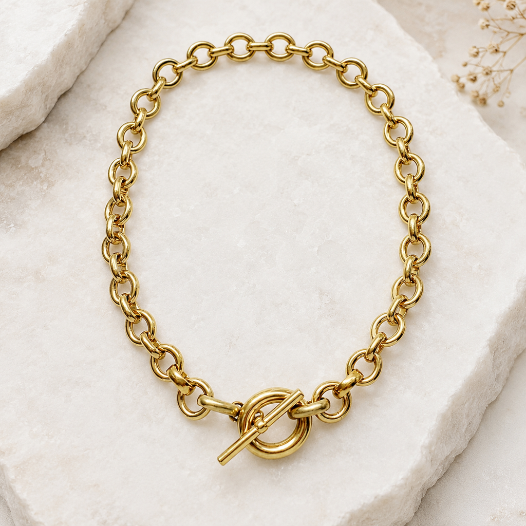 Caroline Toggle Bar Necklace 8MM | Waterproof 18k Gold