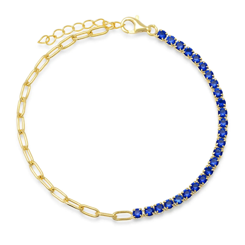 Cassia Blue Sapphire Crystal Tennis Chain Bracelet | Waterproof 18k Gold		

