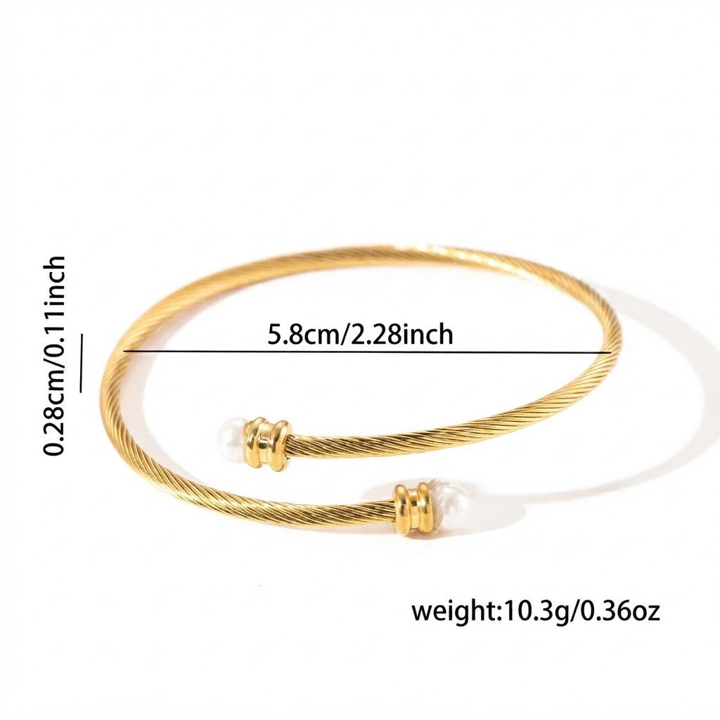 Cedric Pearl Wrap Bangle Bracelet | Waterproof 18k Gold