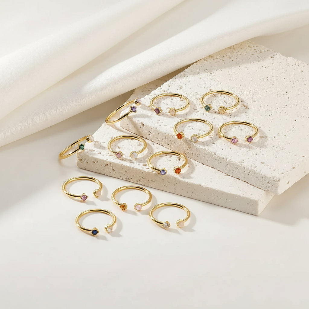 Celine Opal & Colored Crystal Open Ring – 6 Colors | Waterproof 18k Gold