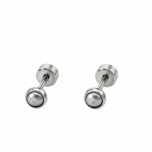 Clara Grey Pearl Flat Back Studs 3MM | Waterproof Silver