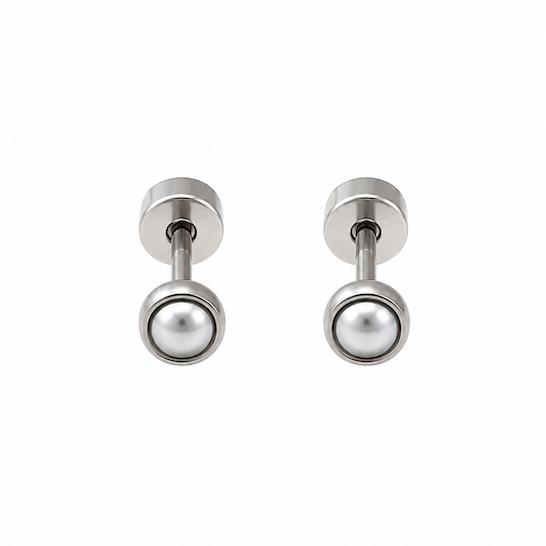 Clara Grey Pearl Flat Back Studs 3MM | Waterproof Silver