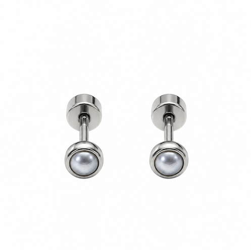 Clara Grey Pearl Flat Back Studs 3MM | Waterproof Silver