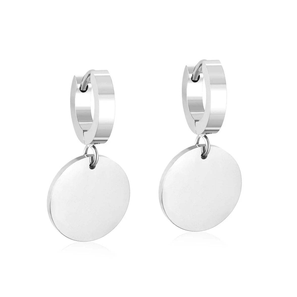 Clementine Disc Drop Hoops | Waterproof Steel Silver