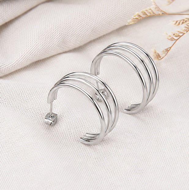 Cleo Trio Statement Hoops | Waterproof Silver