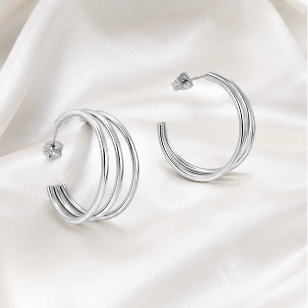 Cleo Trio Statement Hoops | Waterproof Silver