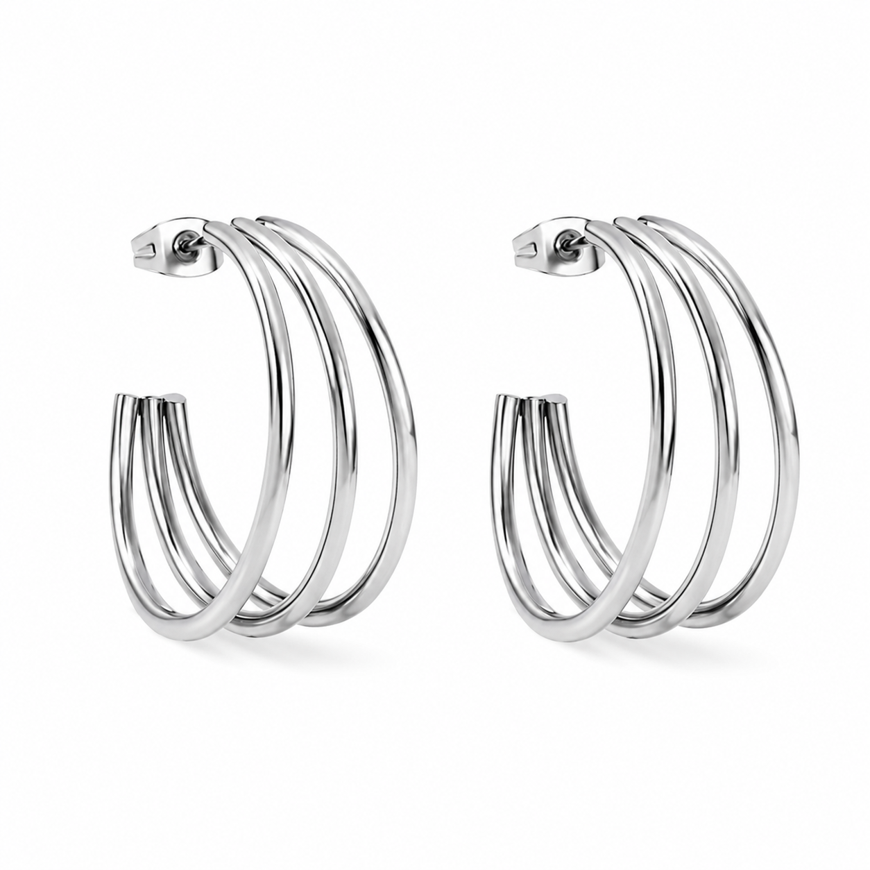 Cleo Trio Statement Hoops | Waterproof Silver