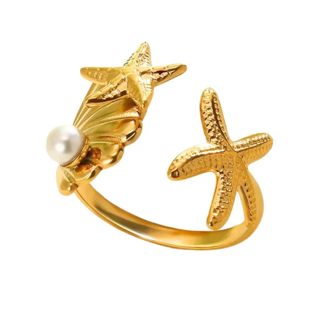 Cymbel Ocean Pearl Wrap Adjustable Ring | Waterproof 18k Gold