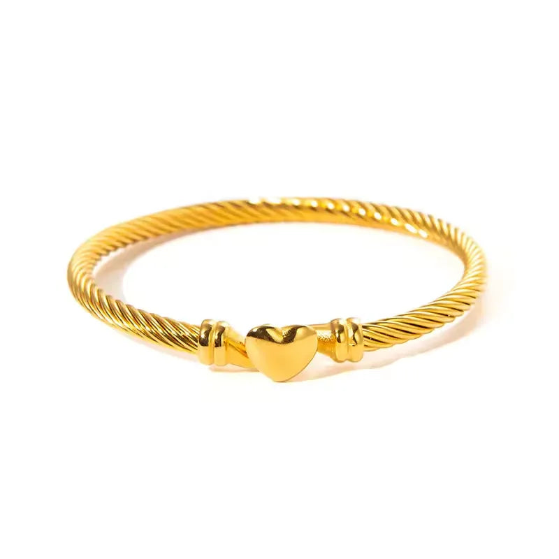 Cypri Heart Hook-Clasp Bangle Bracelet | Waterproof 18k Gold