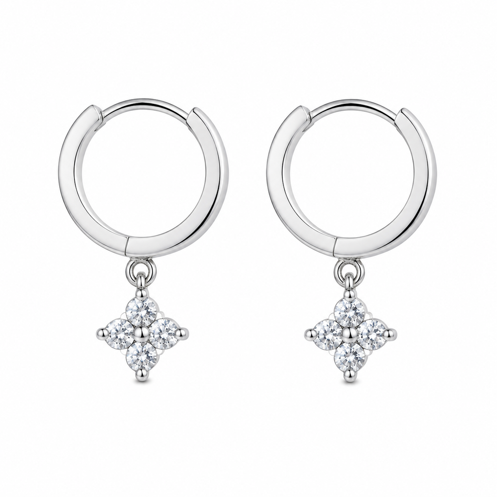Skye Cubic Zirconia Clover Charm Hoops - Silver