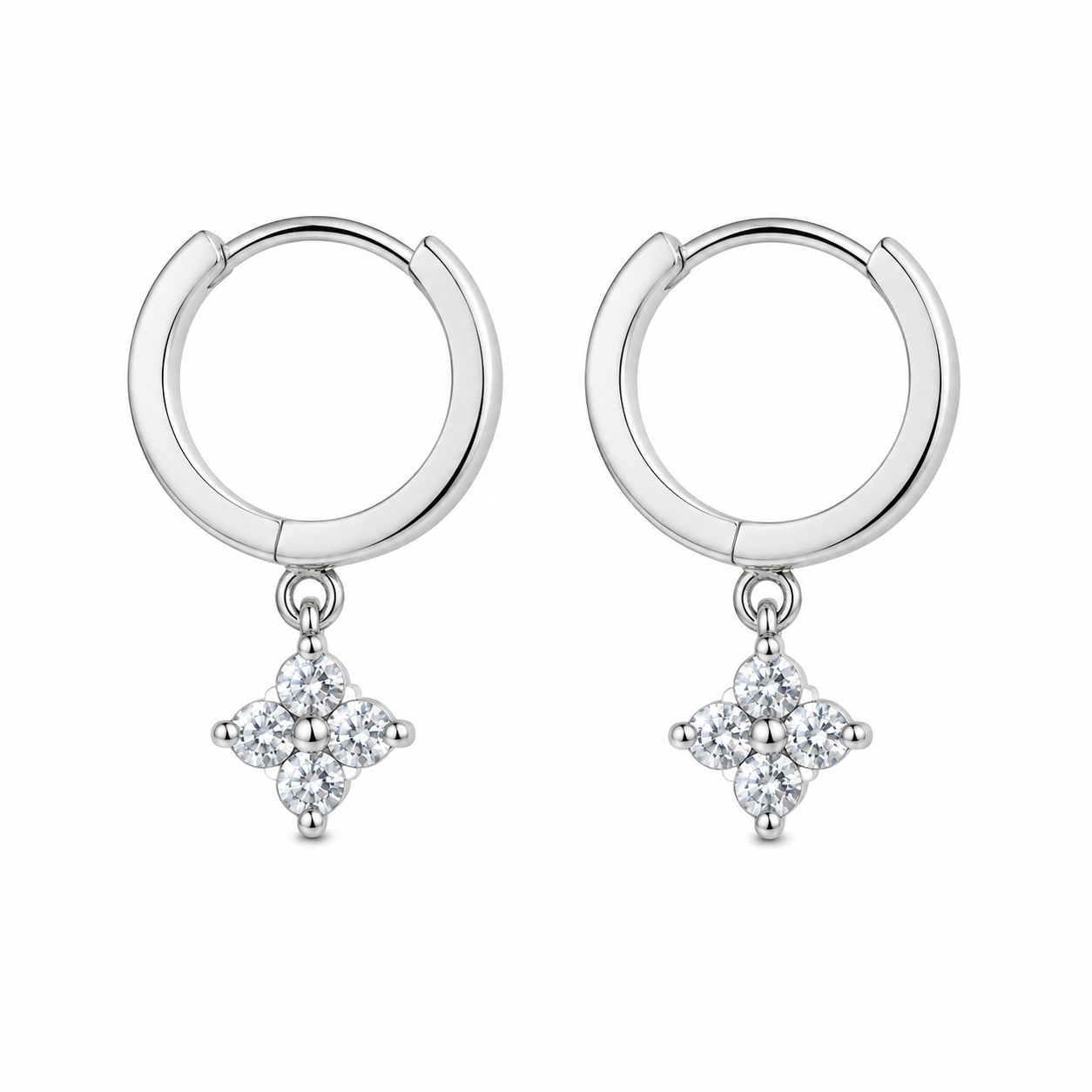 Skye Cubic Zirconia Clover Charm Hoops - Silver