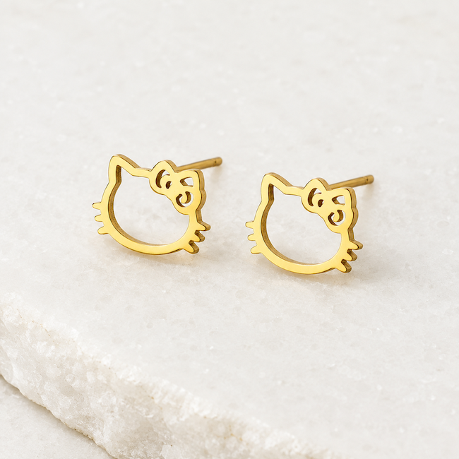 Daisy Cute Kitty Stud earrings | Waterproof 18k Gold