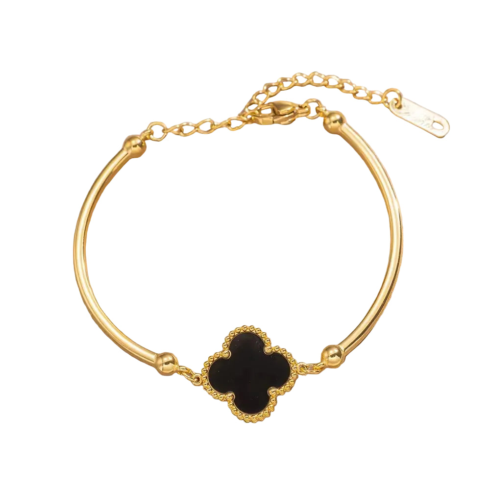 Dakota Black Four-Leaf Clover Bracelet | Waterproof 18k Gold