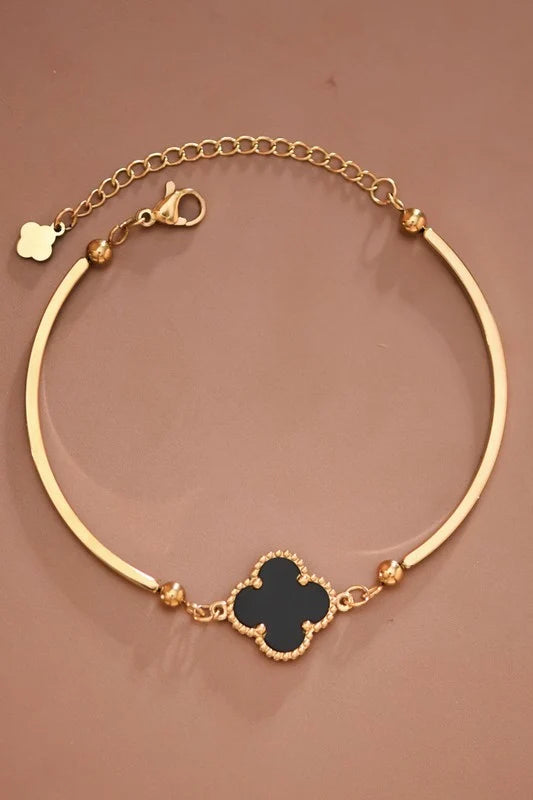Dakota Black Four-Leaf Clover Bracelet | Waterproof 18k Gold