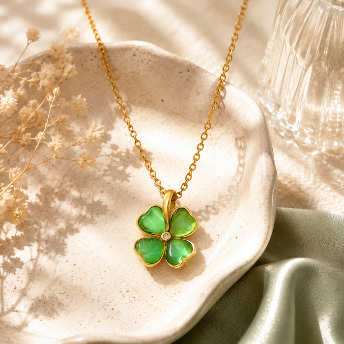 Delilah Green Clover Necklace | Waterproof 18k Gold