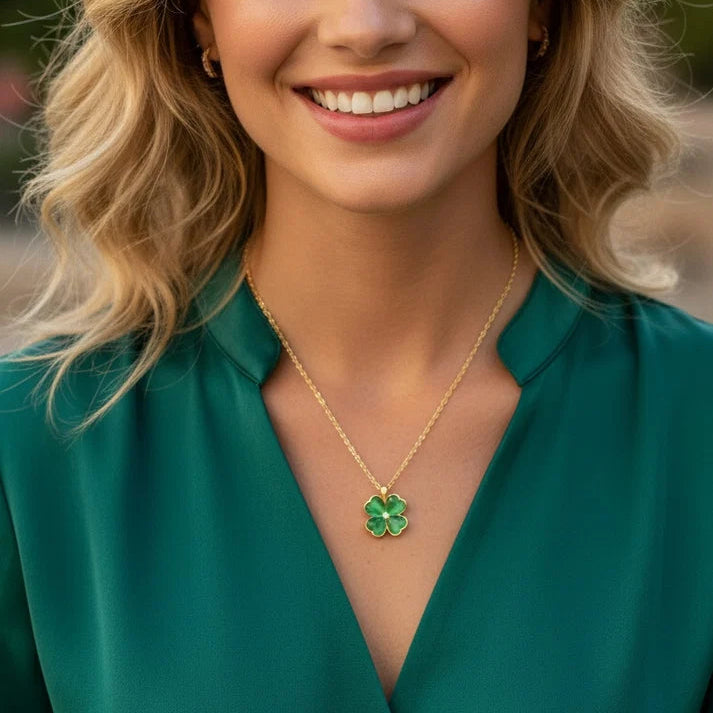Delilah Green Clover Necklace | Waterproof 18k Gold