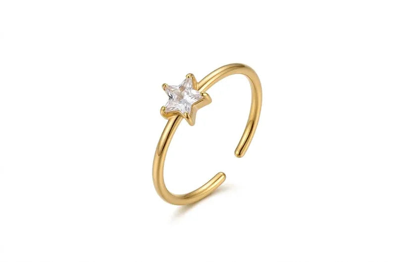 Dolcy Crystal Star Open Ring | Waterproof 18k Gold