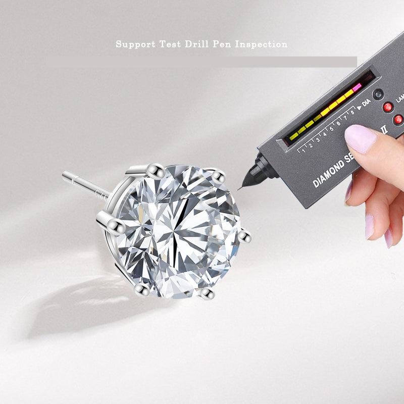 Round Shape Moissanite Solitaire Stud Earrings  in Platinum Overlay Sterling Silver 1 Carat Moissanite GRA Certified