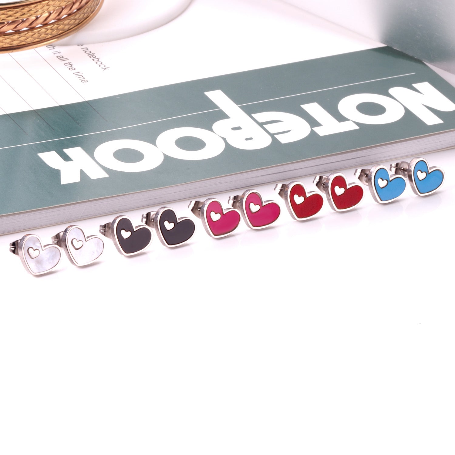 Jora Heart in Heart Available in 4 Colors Studs - Gold