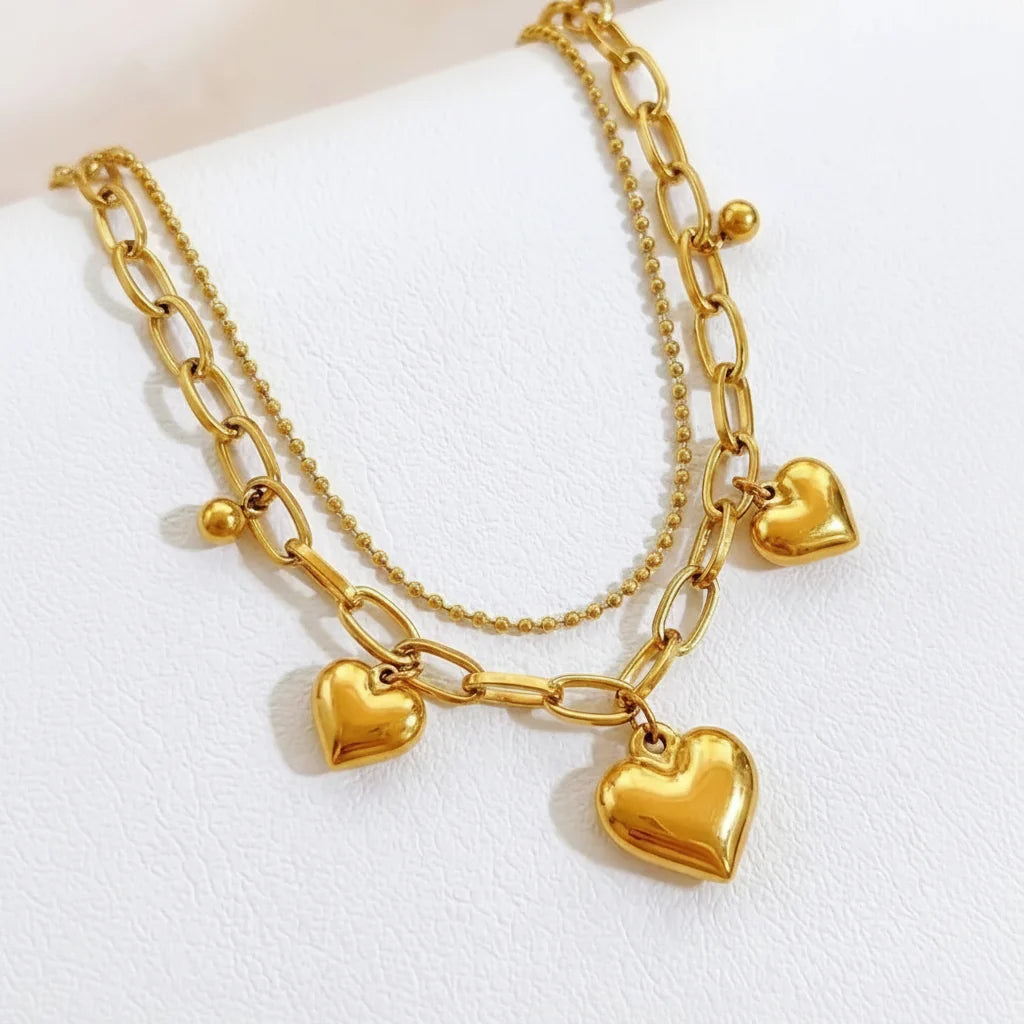 Eira Heart Charms Necklace | Waterproof 18k Gold