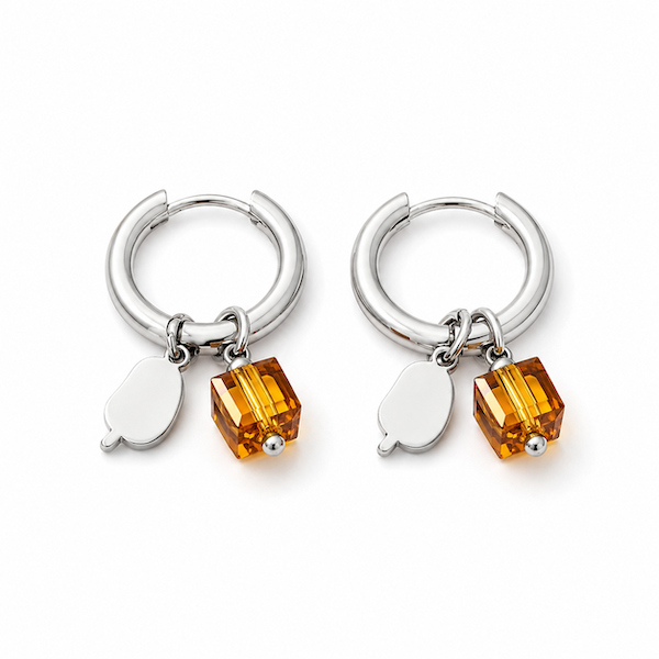 Elle Amber Orange Hoops | Waterproof Waterproof Silver
