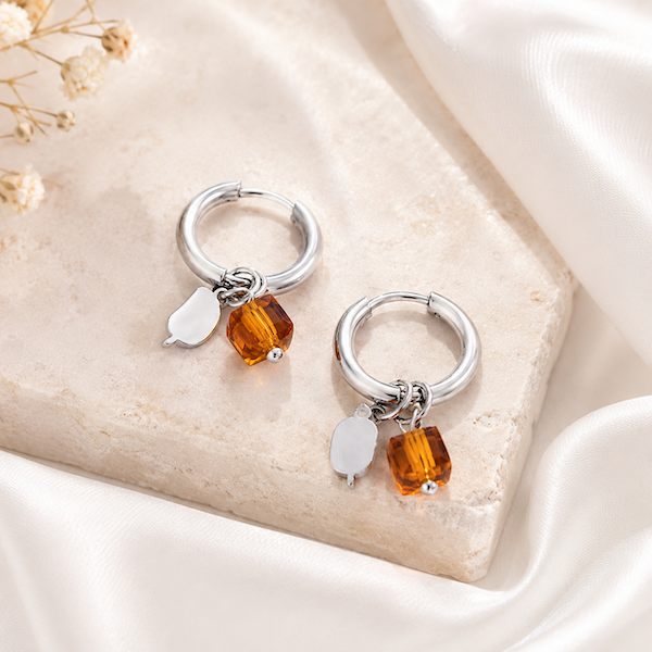Elle Amber Orange Hoops | Waterproof Waterproof Silver