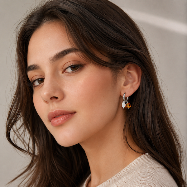 Elle Amber Orange Hoops | Waterproof Waterproof Silver