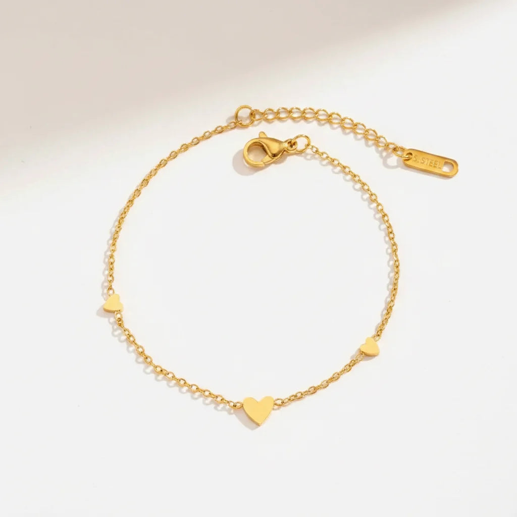 Elowen Heart Trio Bracelet | Waterproof 18k Gold