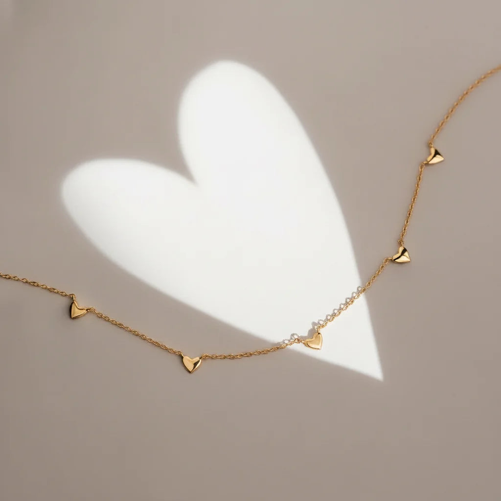 Elowen Heart Trio Necklace | Waterproof 18k Gold