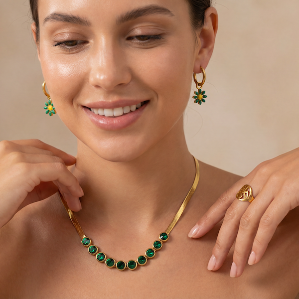 Elsa Green Emerald Necklace | Waterproof 18k Gold & Silver