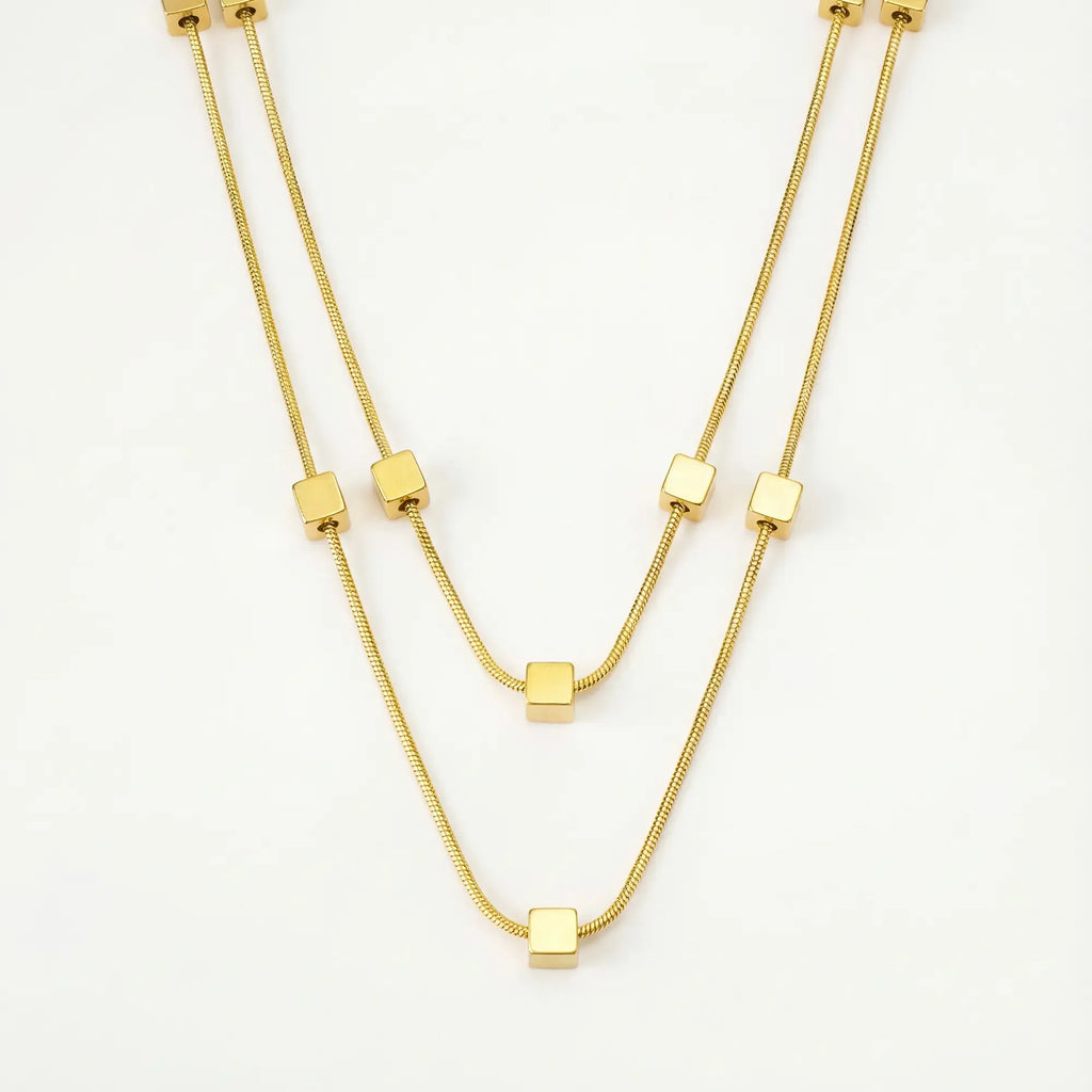 Elyra Cube Station Double Layered Necklace | Waterproof 18k Gold