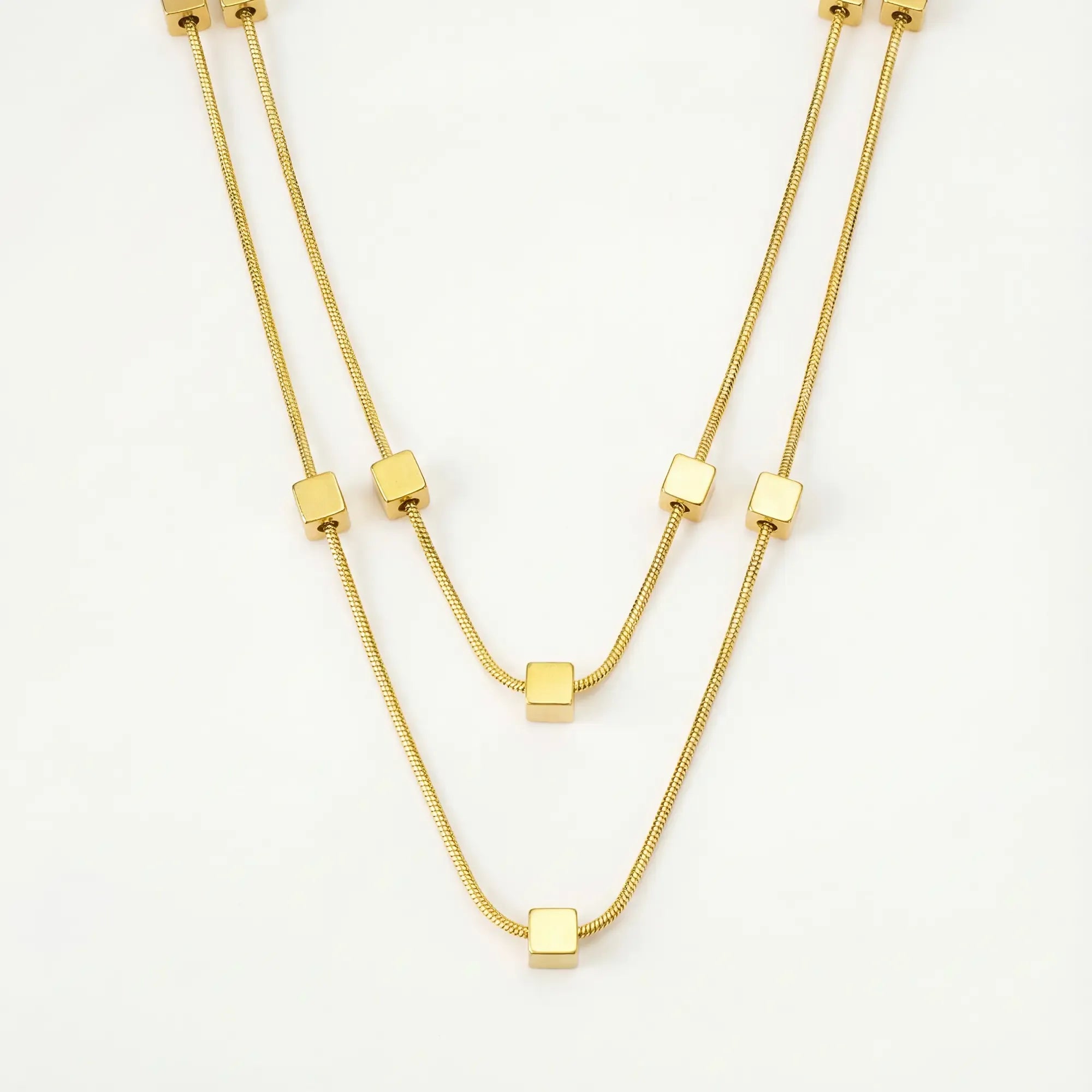 Elyra Cube Station Double Layered Necklace | Waterproof 18k Gold