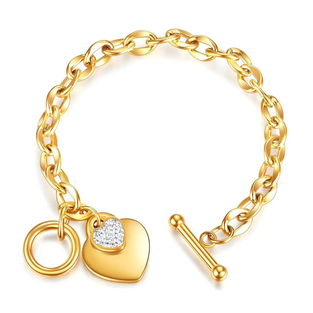 Elysia T-Bar Heart Charm Bracelet | Waterproof 18k Gold
