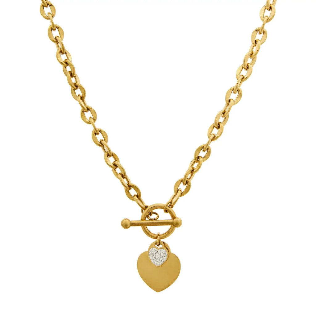 Elysia T-Bar Heart Charm Necklace | Waterproof 18k Gold