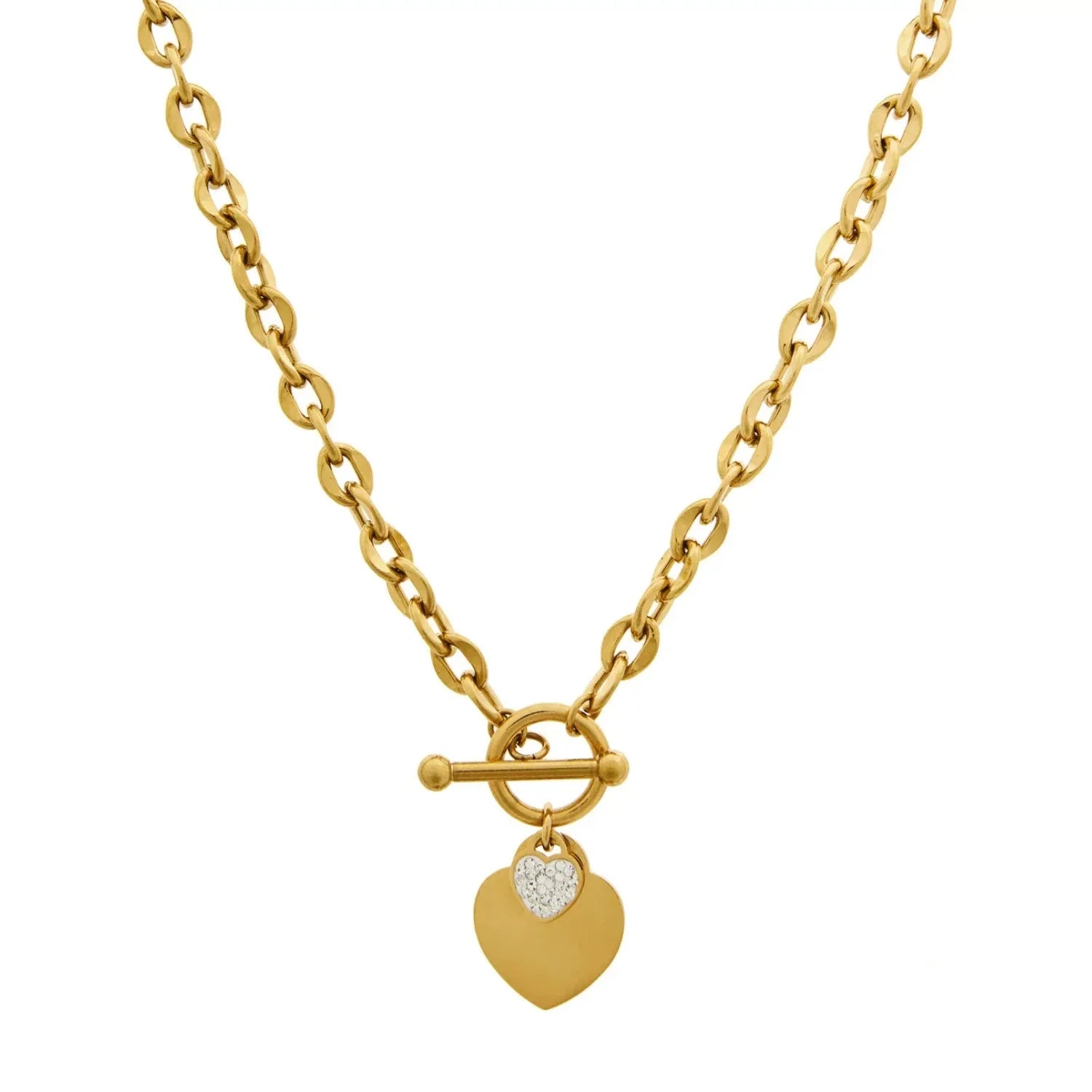 Elysia T-Bar Heart Charm Necklace | Waterproof 18k Gold