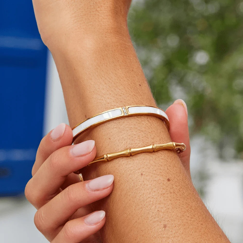 Erin	Mother of Pearl Hinged Bangle Bracelet | Waterproof 18K Gold & Rose-Gold