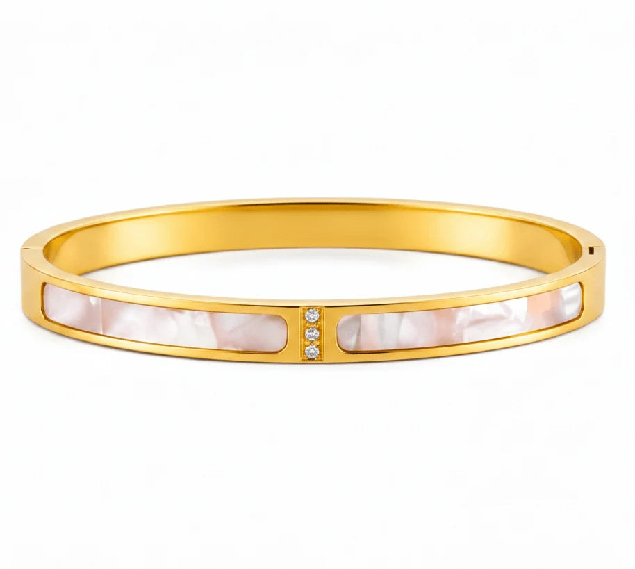 Erin	Mother of Pearl Hinged Bangle Bracelet | Waterproof 18K Gold & Rose-Gold
