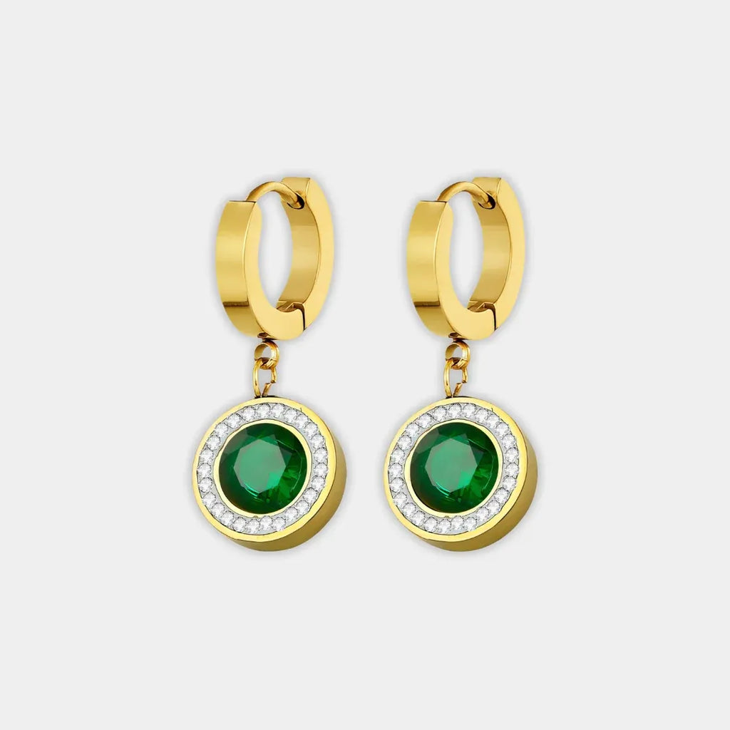 Esmira Emerald Hoop Earrings | Waterproof 18k Gold