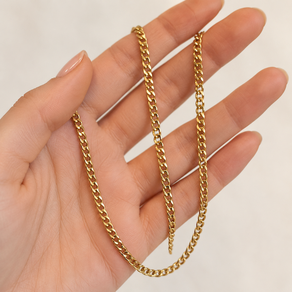 Eva 3mm Cuban Chain Necklace | Waterproof 18k Gold