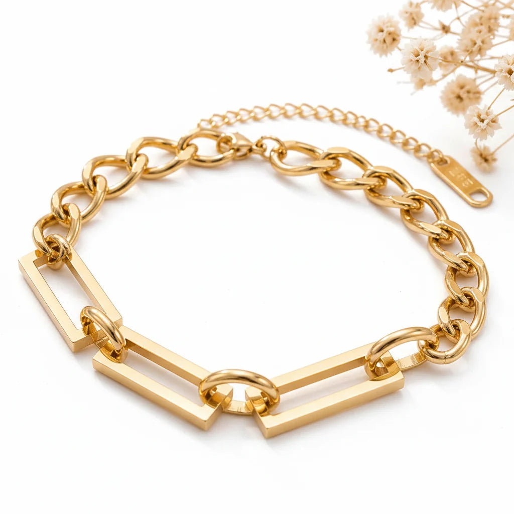 Evara Mixed Link Chain Bracelet | Waterproof 18k Gold