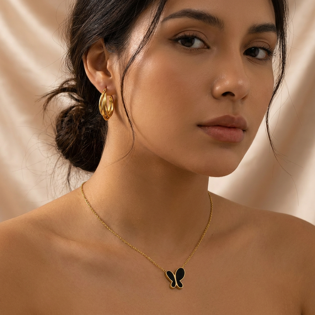 Evie Black Butterfly Necklace | Waterproof 18k Gold & Silver