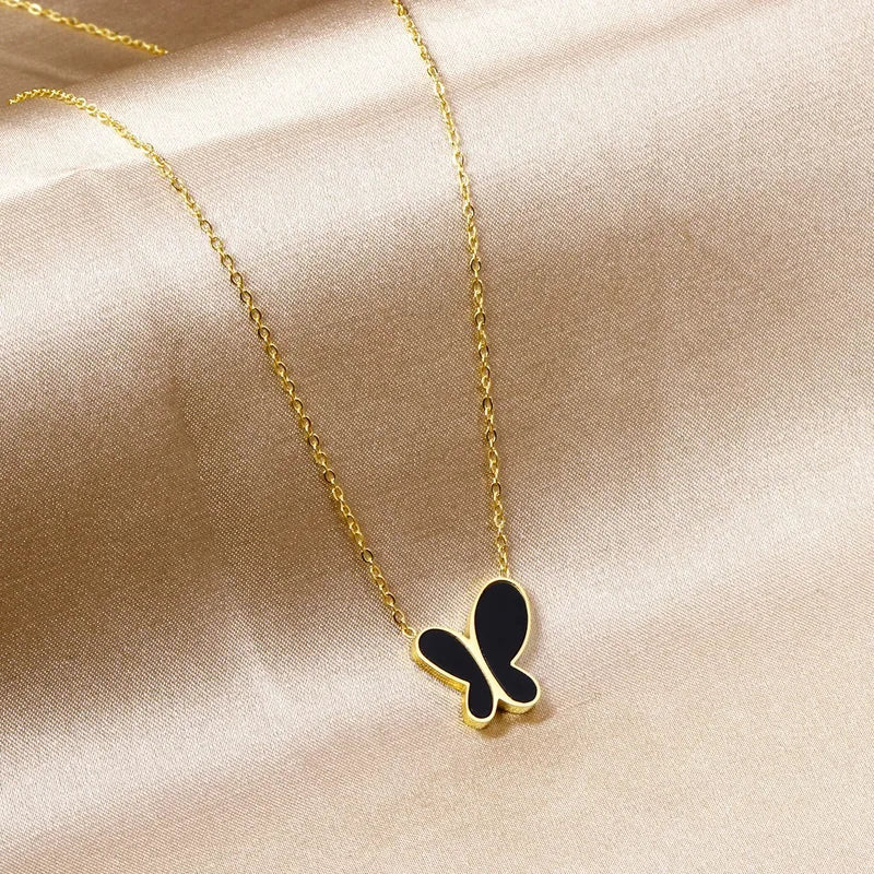 Evie Black Butterfly Necklace | Waterproof 18k Gold & Silver