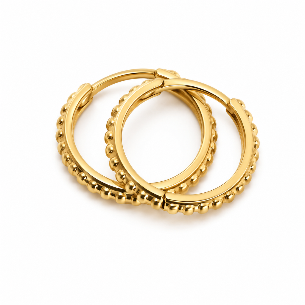 Ember Beaded Hoops Gold 15MM