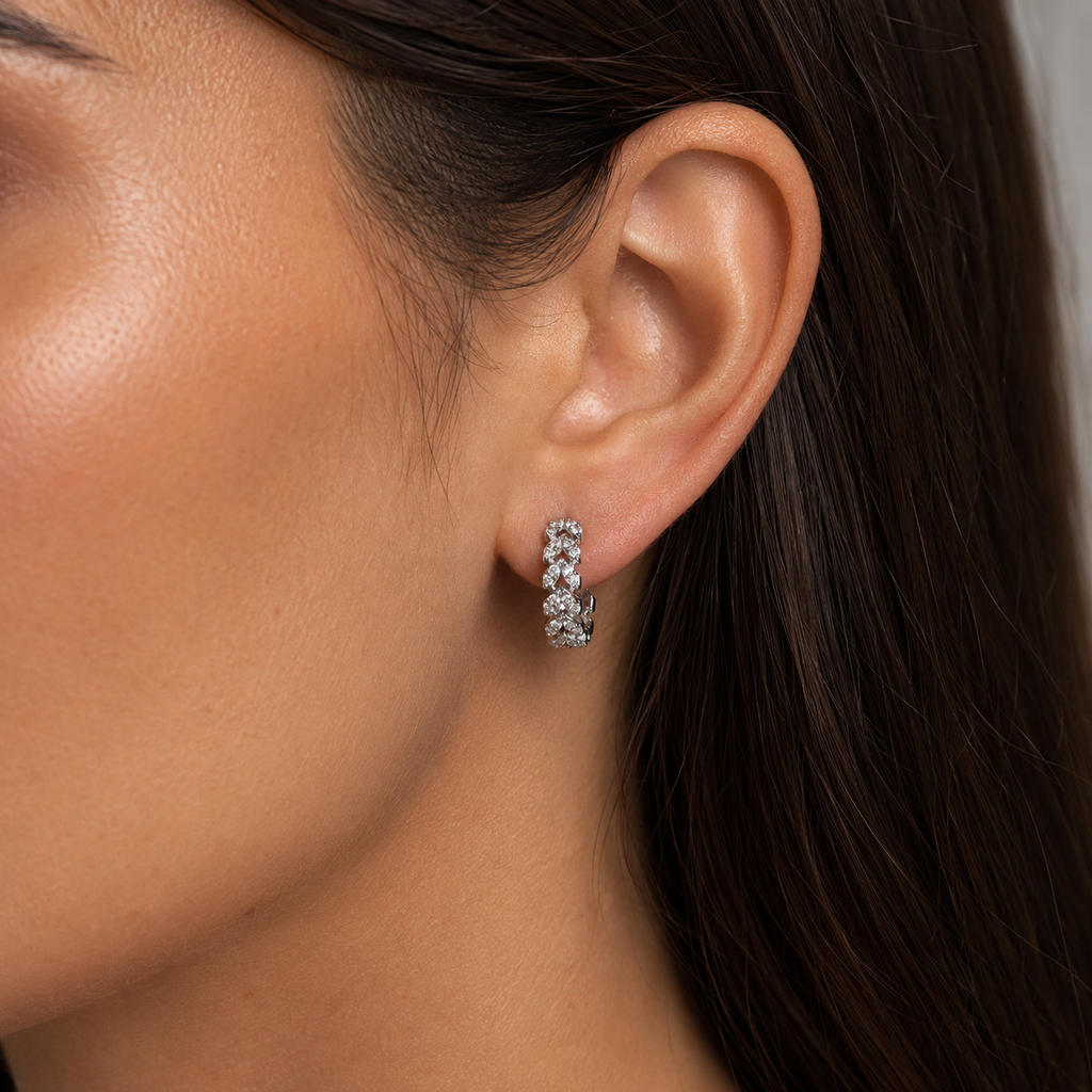 Sheena Crystal Hoops - Silver