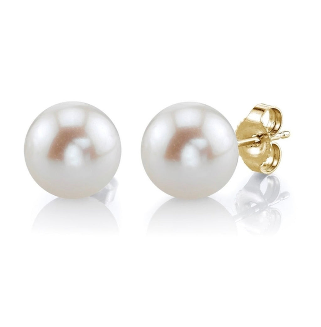 Alina Sterling Silver AAA Freshwater Pearl Studs- Gold 11MM